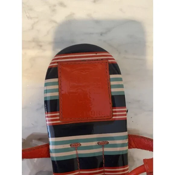 Tory Burch Shoes Womens Size 7 Striped Orange Thong Sandals Logo Flat Summer - Picture 4 of 6